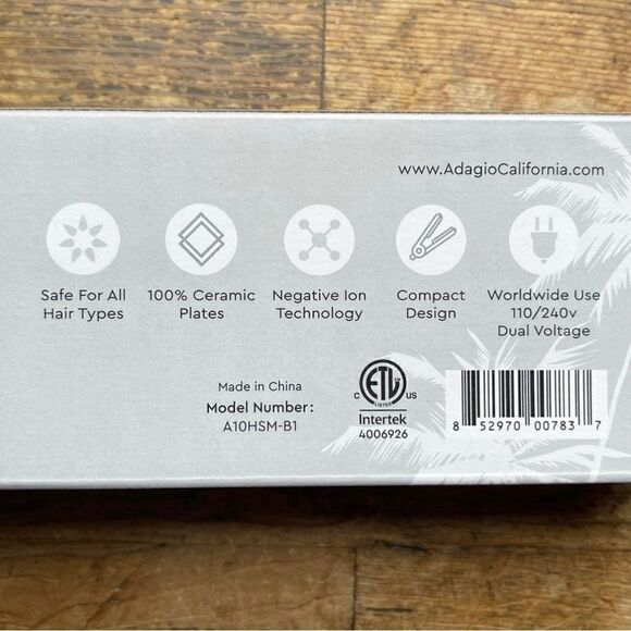 Adagio California Not So Mini Ceramic Flat Iron, Black NEW IN BOX - Picture 3 of 4